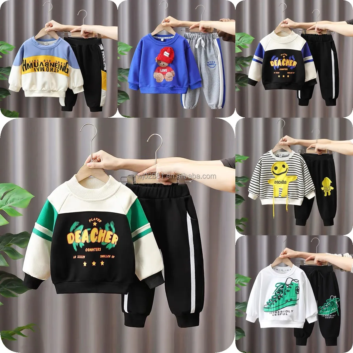 Autumn Style Boys' and Girls' Letter Embroidery Sweater Sports Set Casual Hooded Cardigan Pants Two Piece Set
