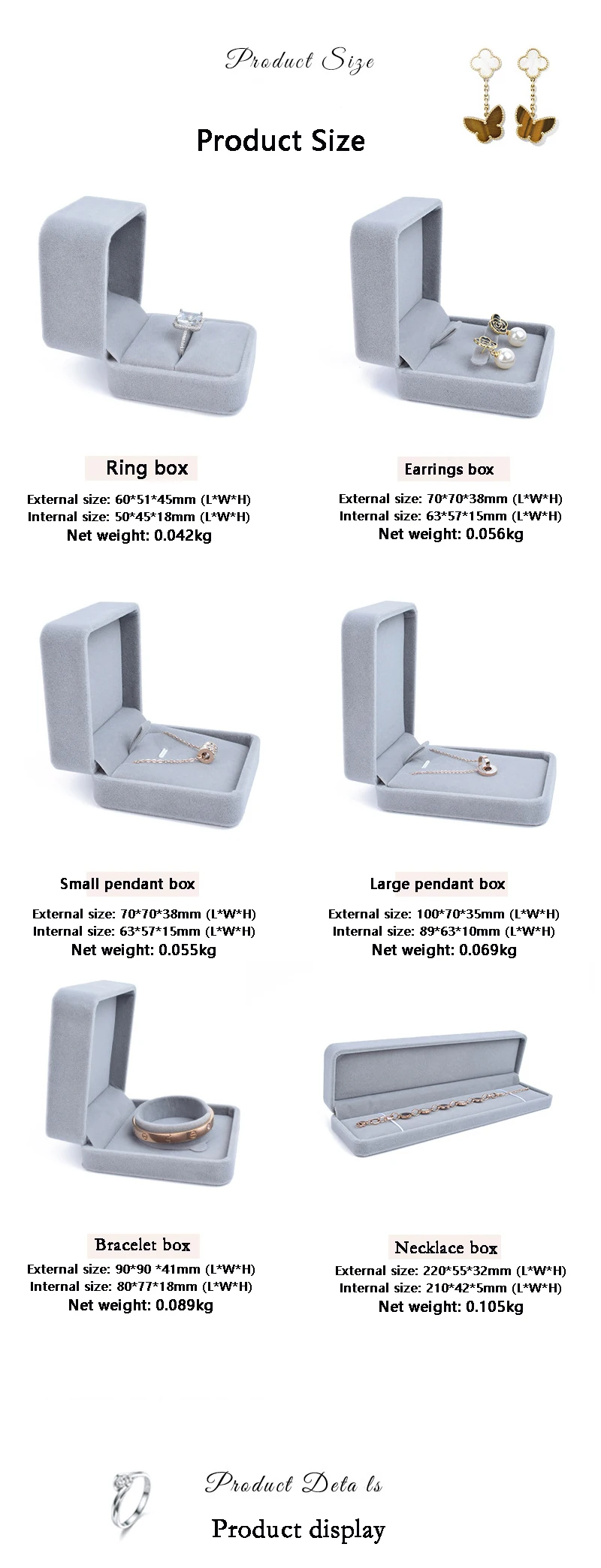 product custom velvet jewelry storage box with logo for ring earring necklace bracelet gift packaging jewelry set box-3