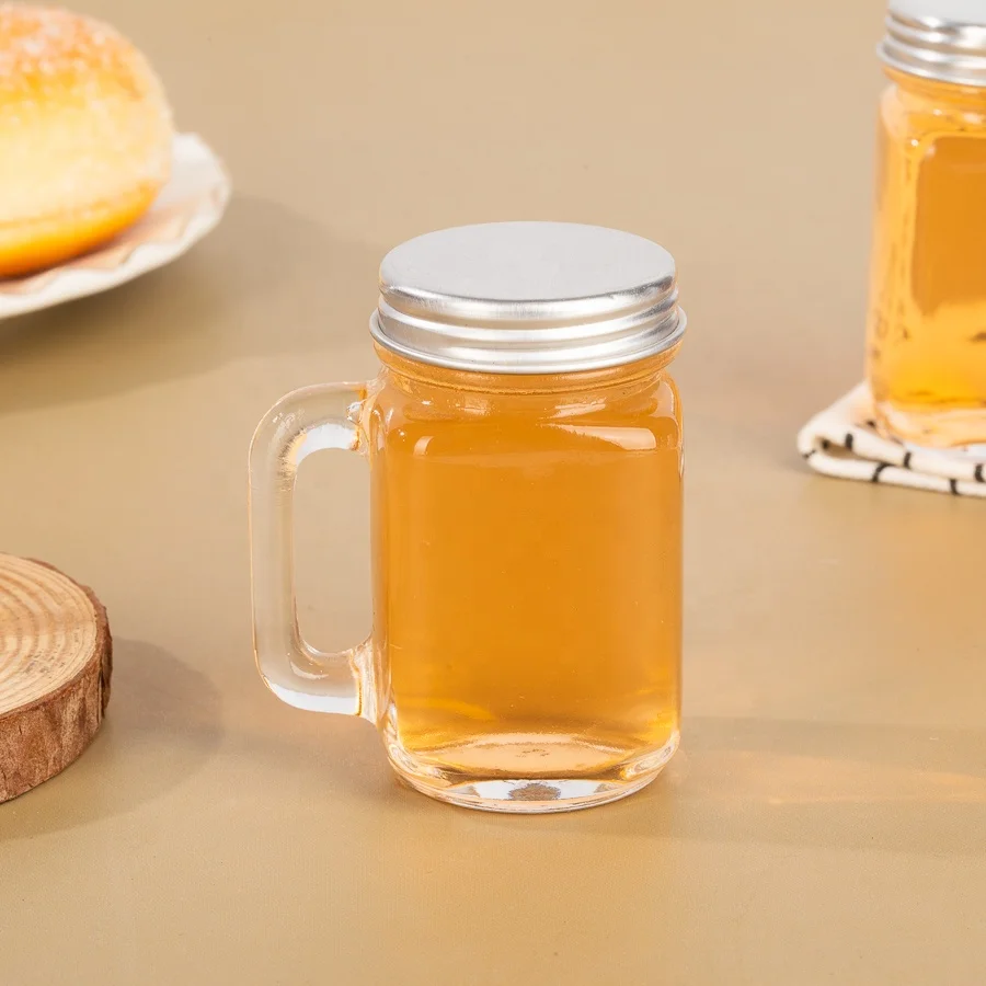 Small Mini Size 1oz 30ml Glass Mason Jar With Handle Screw Lid For Fruit Jam Syrup Honey Storage