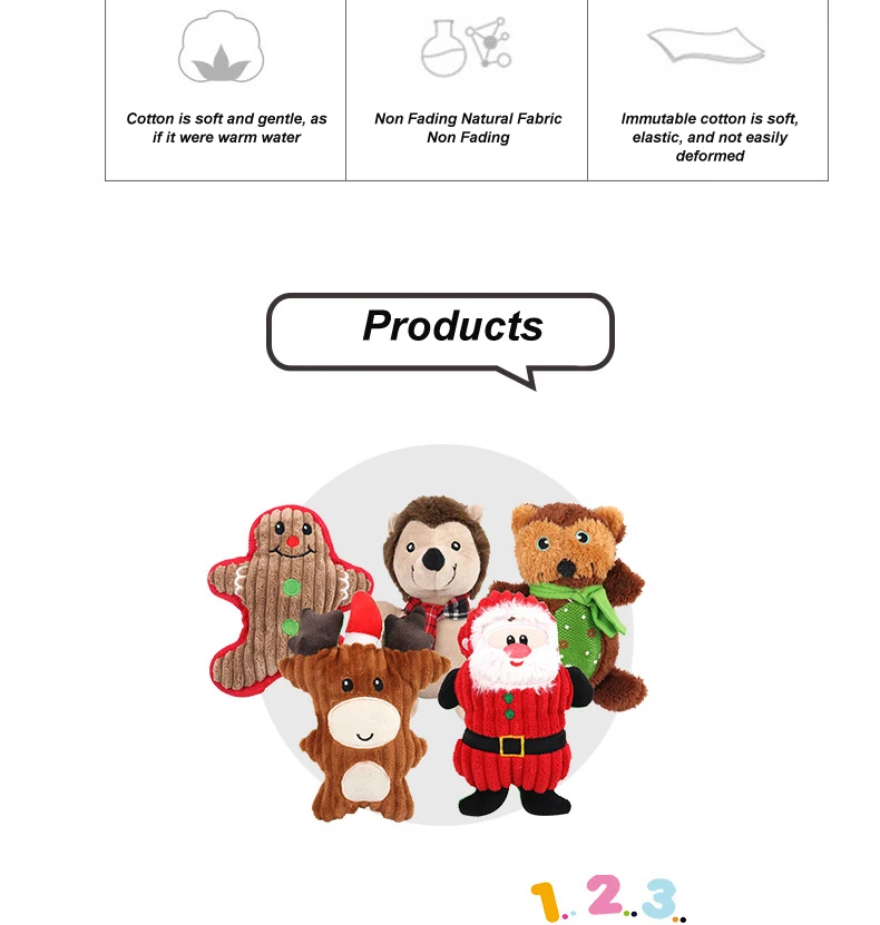New Design Christmas Pet Toys Vocal Christmas Series Teeth Grinding Dog Squeak Toys Bite Cute Cartoon Interactive Dog Plush Toys details