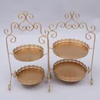 Decoration European Style Metal Double Layer Golden Cake Morning Tea Snack Stand For Wedding Birthday Party Decoration