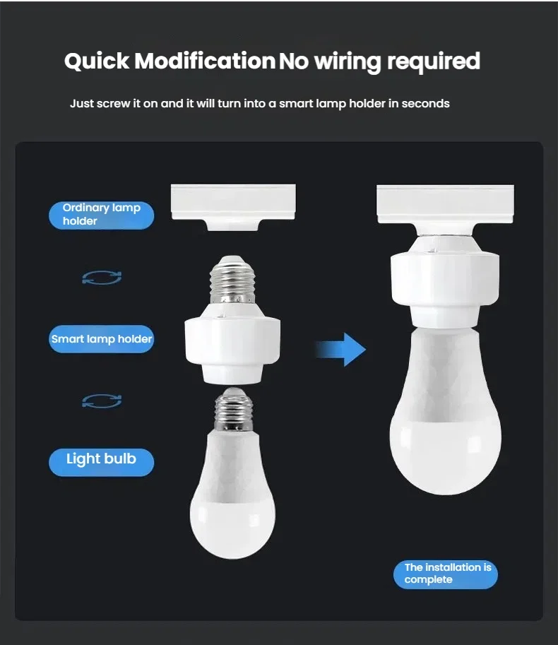 Yiweilian WiFi toma de corriente inteligente enchufe E26/E27 portalámparas teléfono inalámbrico Control remoto temporizador interruptor UE enchufe barra diseño hogar