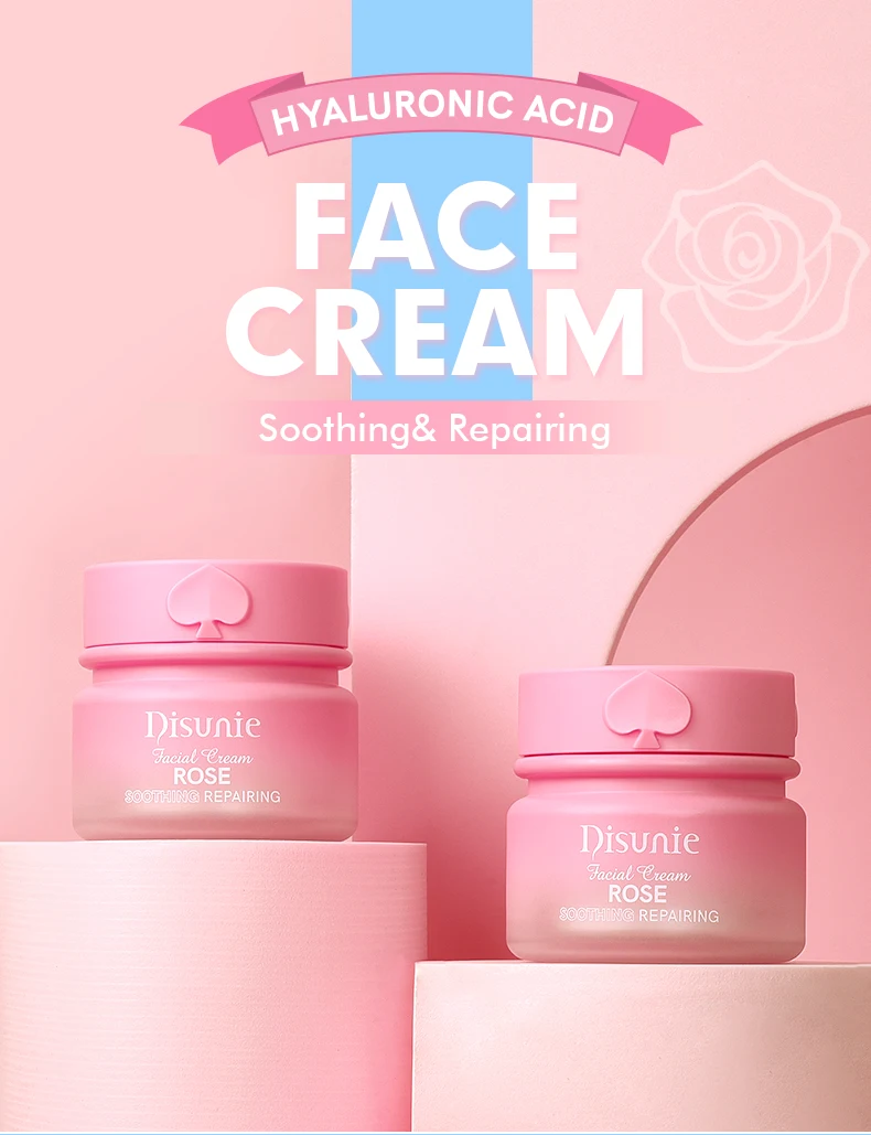 Natural Rose Facial Cream With Hyaluronic Acid Reduce Wrinkles Moisturizing Face Skin Care Firming and Tightening Face Cream