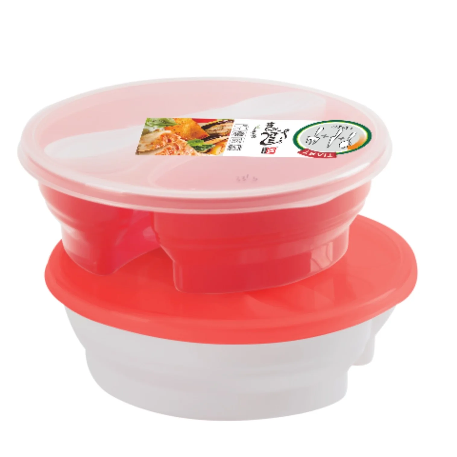 Food Container 950 ML reusable takeout containers easy open plastic Round microwave food container with cutlery