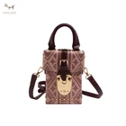 SS2021 Chic Mini Suitcase Ethnic Printed Square Box Bags PU Leather Long Strap Ladies Crossbody Handbags Velvet Lining