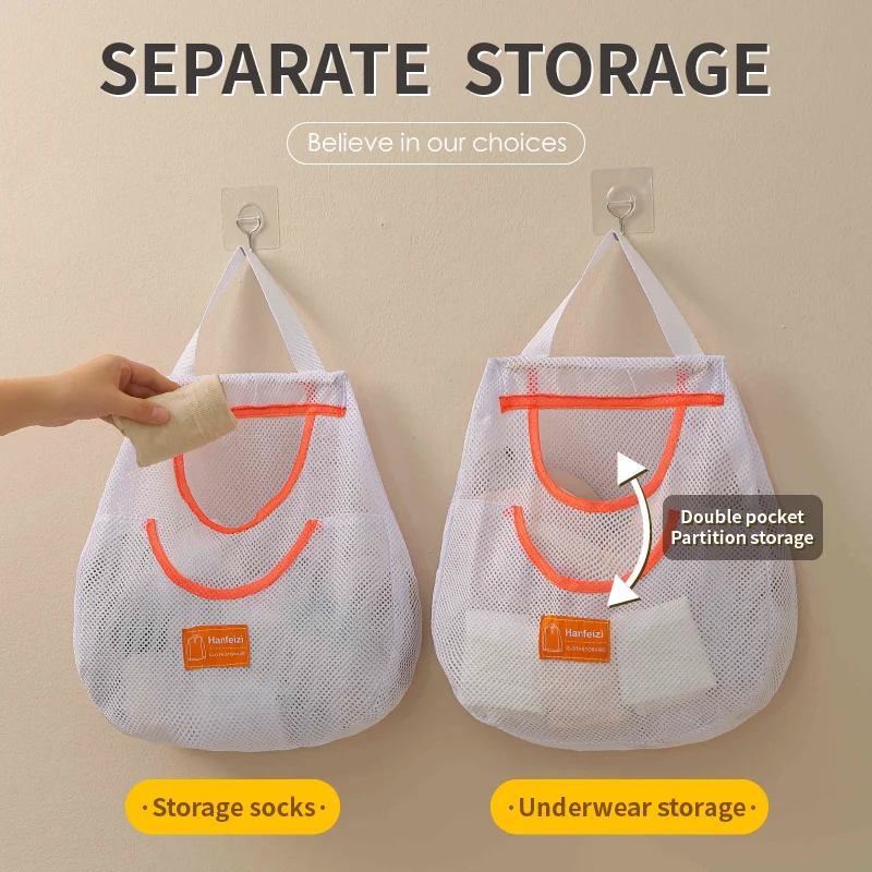 2025 New hanging storage bag household large mesh organizer storage bag clothes sundries bag with handle