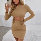 European 2021 European And American Style Hollow Lace-up Two-piece Dress With Tulle Waist Hollow Casual Dress