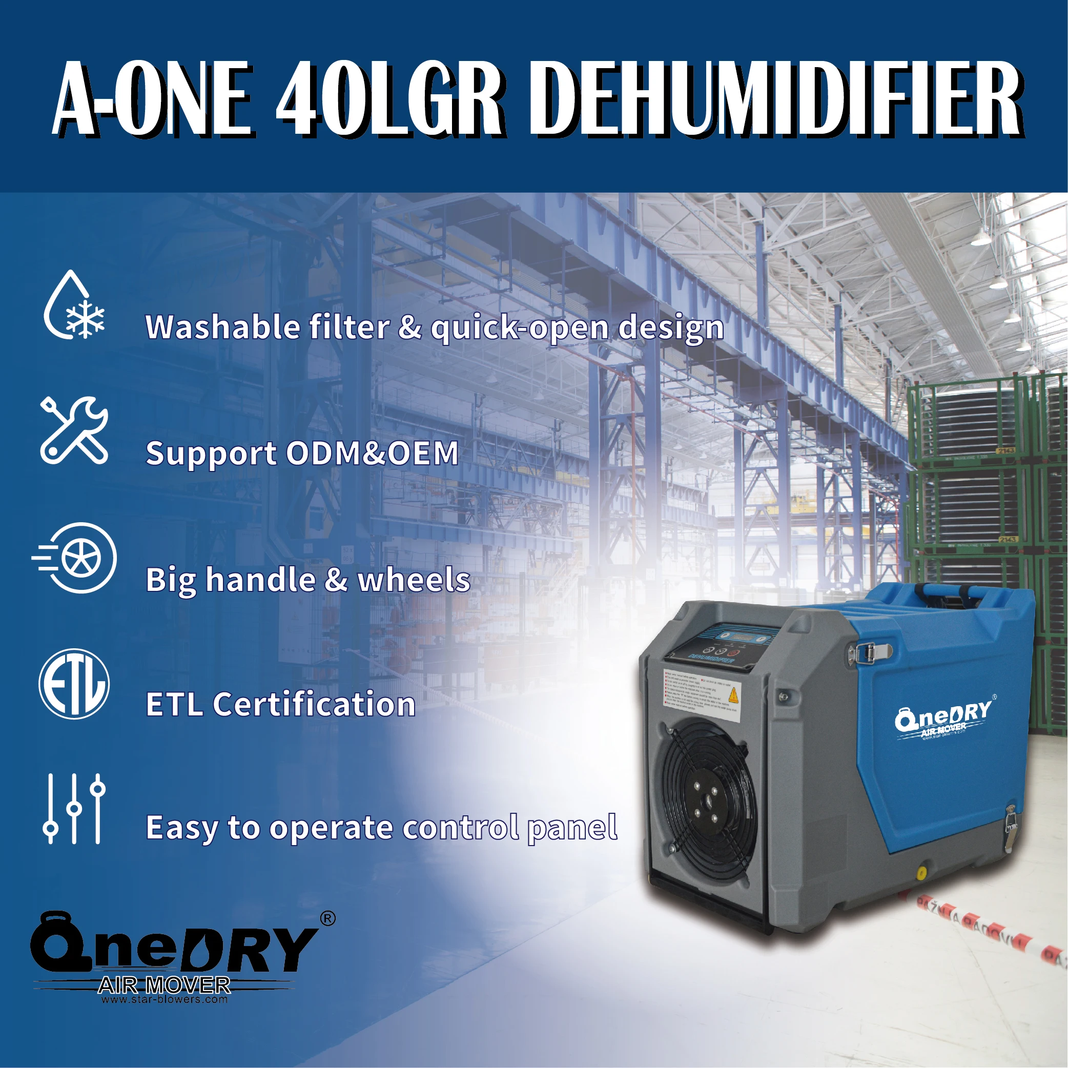Onedry Aone-40lgr Electric Dehumidifier, 40L/Day, 24H, 150W - detail 6