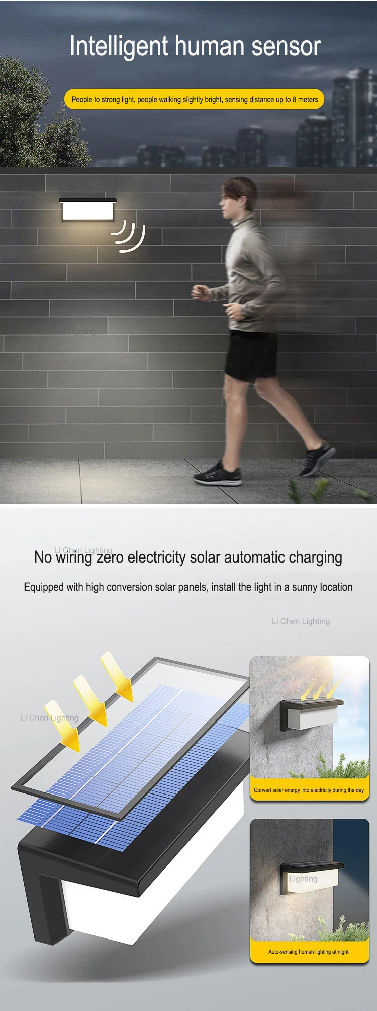 bd21 solar outdoor waterproof garden light outdoor household gate cable free light control induction solar wall lamp -2