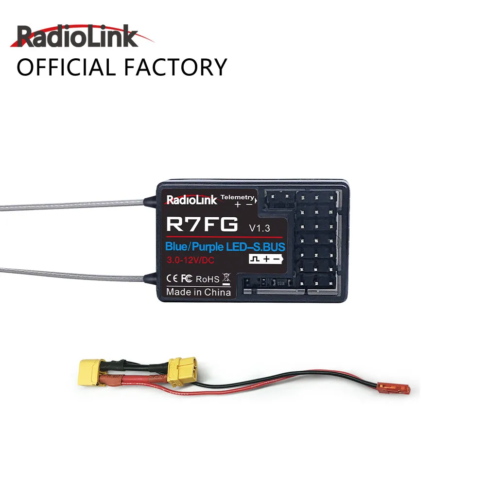RC Car Receiver,2.4G R7FG 7 Channels Receiver Dual Antenna Telemetry Car Boat Receiver for RC Transmitter RC6GS RC4GS 
