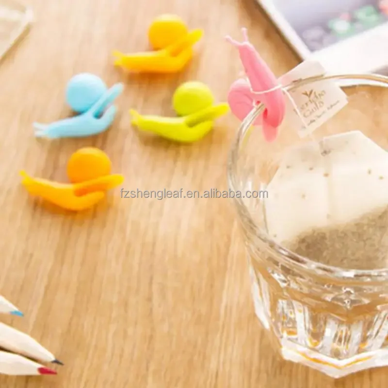 product food grade bpa free heat resistant multi function snail shape silicone cartoon drink markers tea bag spoon clips holders-1