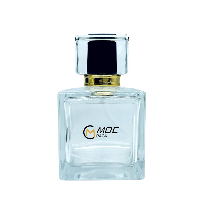 product stock 100ml  square transparent glass perfume bottle bayonet spray empty bottle with crimp neck acrylic cap-30