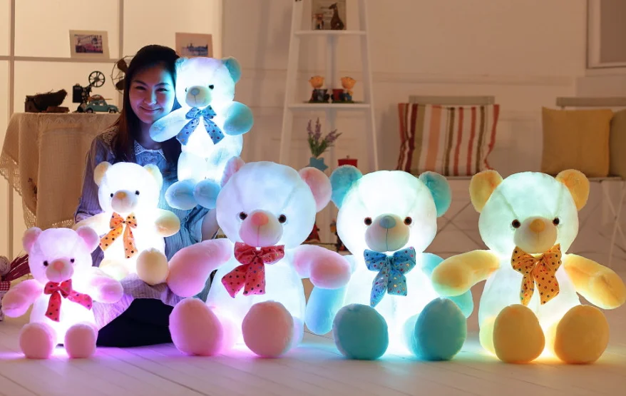 Colorful Led Teddy Bear Luminous Plush Toys Glowing Bear Stuffed Animals Dolls Night Light Cute Bear Plush Toys For Kids