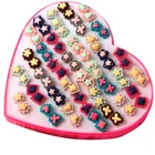 Earrings 36 Pairs Of Heart Box Mixed Color Girl Earrings Cute And Fun Resin Flower Earrings
