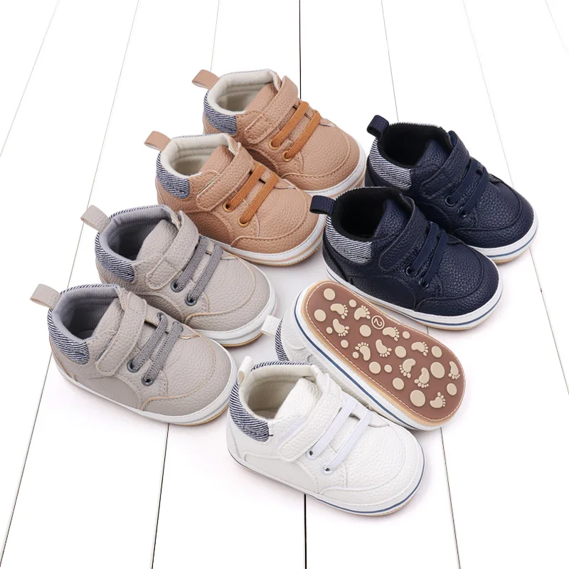 Striped Leather Lettering Design Non-slip Baby Toddler Shoes for Boys and Girls details