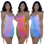 Tie Dye Sun Dresses 2021 Women Sleeveless Tie Dye Dress Sexy Sling Mini Dress Pleated