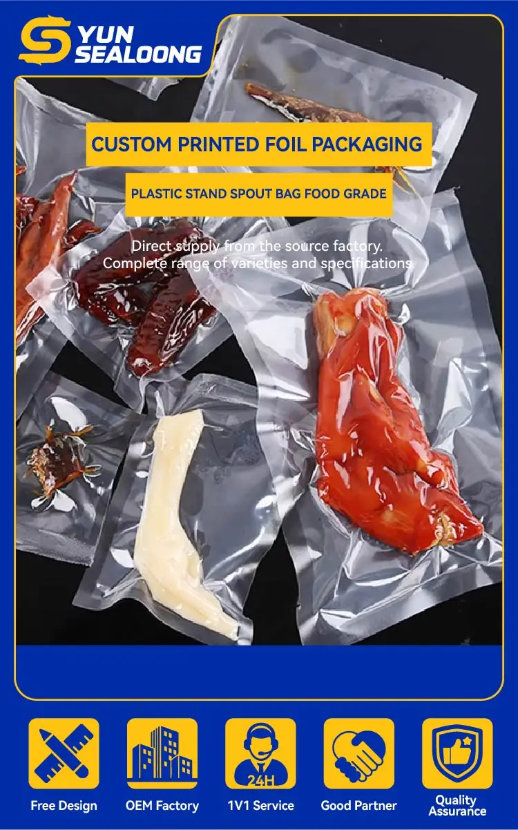 Custom Transparent Frozen Food Storage Sealer Pouch Smooth Mylar Vacuum Seal Bags for Chicken Meat Packing Plastic Packaging