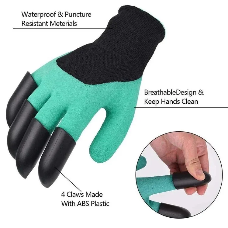 Waterproof Rubber Working Gloves with Fingertips Claws Breathable Garden Gloves for Digging and Planting