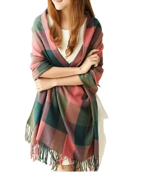 Long Plaid Blanket Women's Chunky Oversized Winter/Fall Warm Scarf Big Tartan Scarves Wrap Shawl D0104
