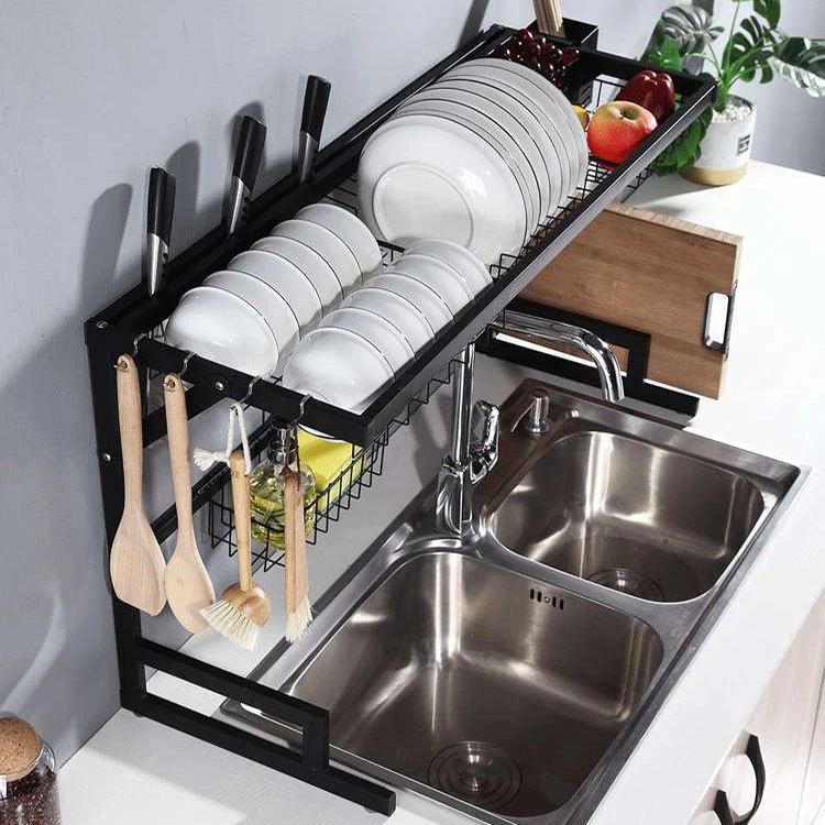 Supply Multifunctional 85cm Over Sink Dish Drying Rack Stainless Double 