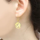 Silver Hoop Customize Round World Map Stainless Steel Silver Gold Earrings Fish Hook Hoop Earring Jewelry For Women