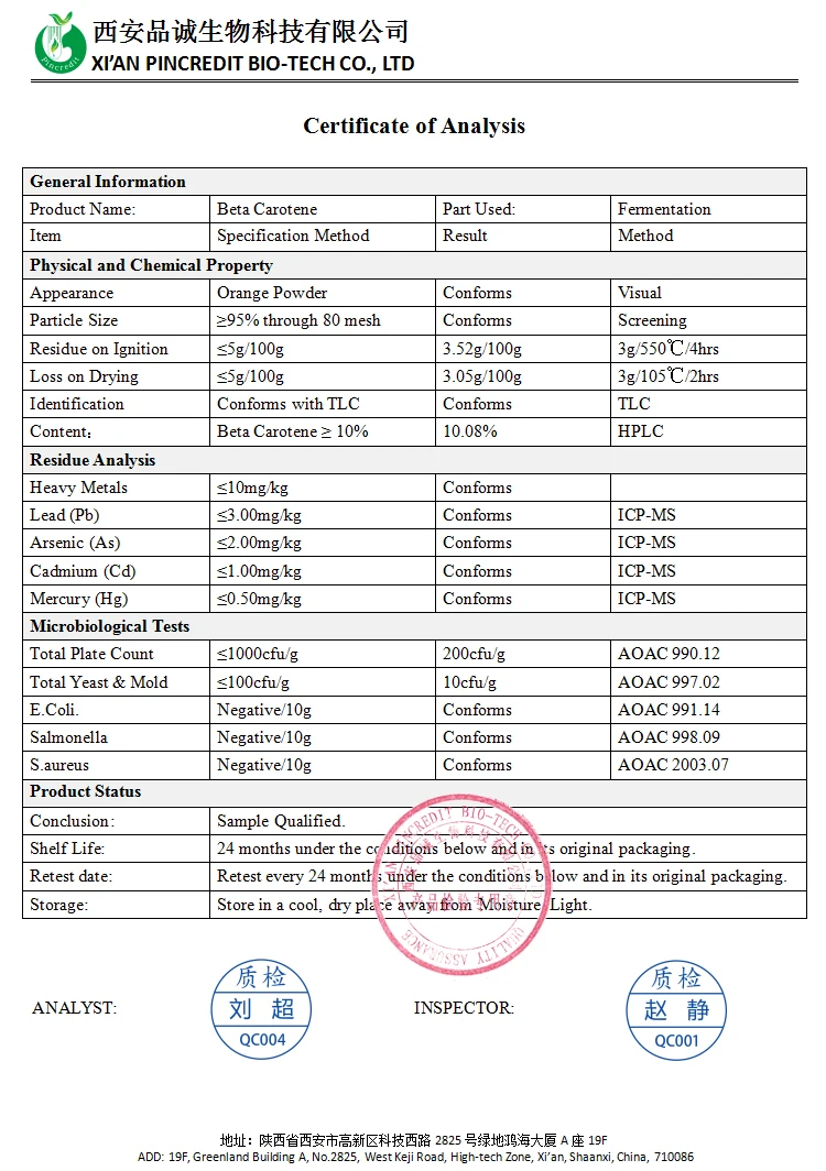 Beta Carotene COA