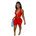 Summer Clothes Fashion Sexy Ladies 2 Pcs Outfits Halter Crop Top Shorts Summer Women Clothes 2 Piece Set