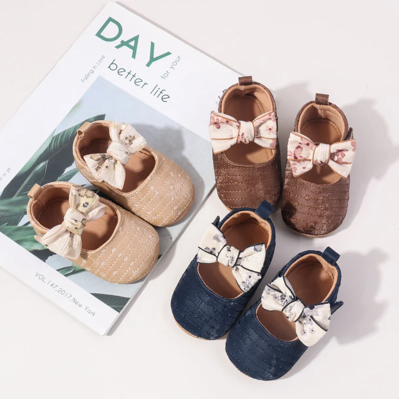 Wholesale Fashion Spring&Autumn Bowknot Design Baby Girl Princess Shoes With TPR Soled Baby Shoes details