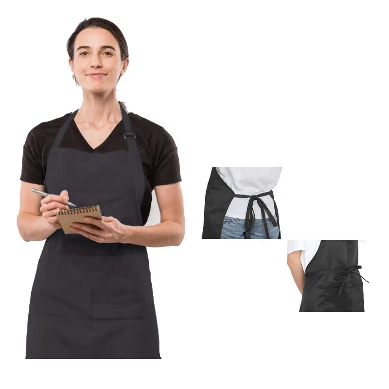 Green Adjustable Cotton Anti fouling Household Apron Customized Color Size Waterproof Waiter Apron with Pockets
