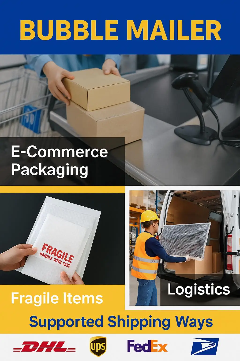 White Self-Adhesive Poly Bubble Mailers Express Mailing Bags Durable Biodegradable Shock-Resistant Padded Packaging Print - detail 3