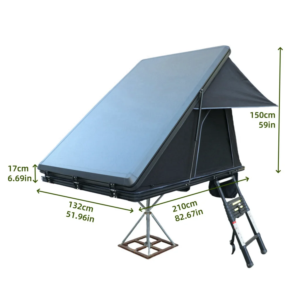 2.1M 320g Polyester Cotton 210*132cm Aluminum Hard Shell Roof Top Tent for Offroad Camping