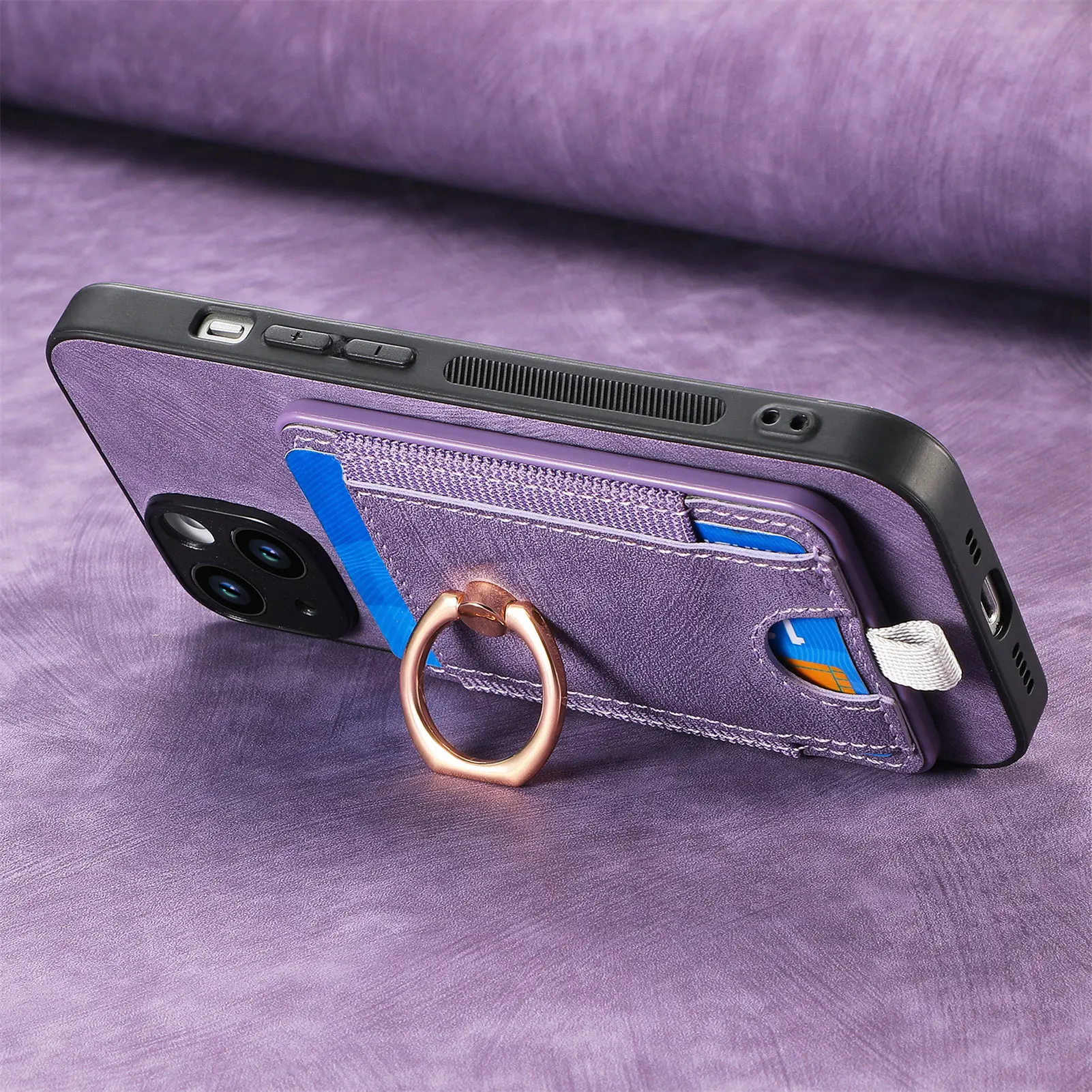 Mag Safe Retro Pu Leather Wireless Charging Card Holder Phone Case With Finger Ring For Iphone