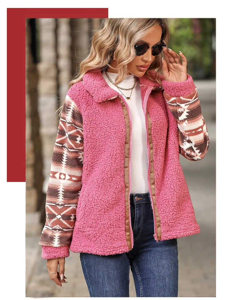 Wholesale 400gsm custom high quality winter fur fleece coat thick warm pile pocket zipper fleece jacket for women