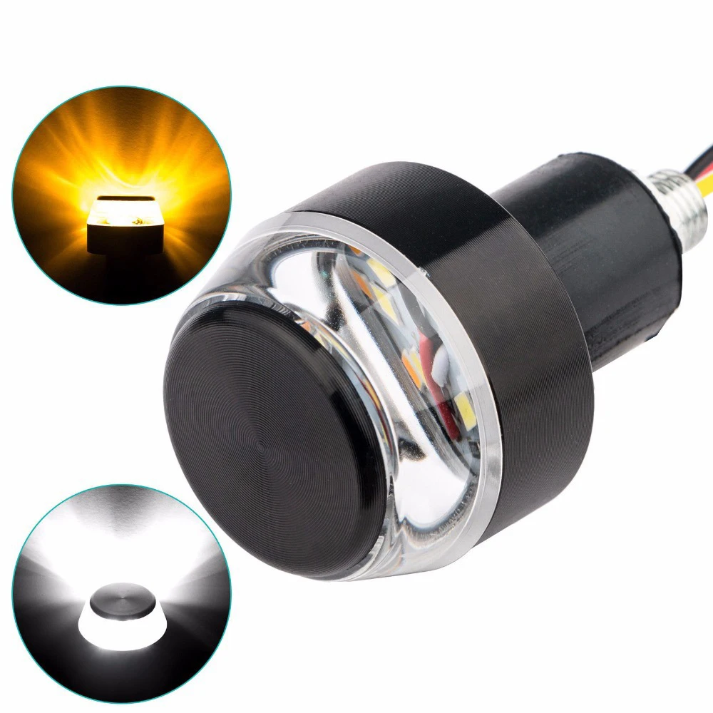 2Pcs Silver LED Handlebar Turn Signal Light Bar End Grip Indicator Blinker Lamp