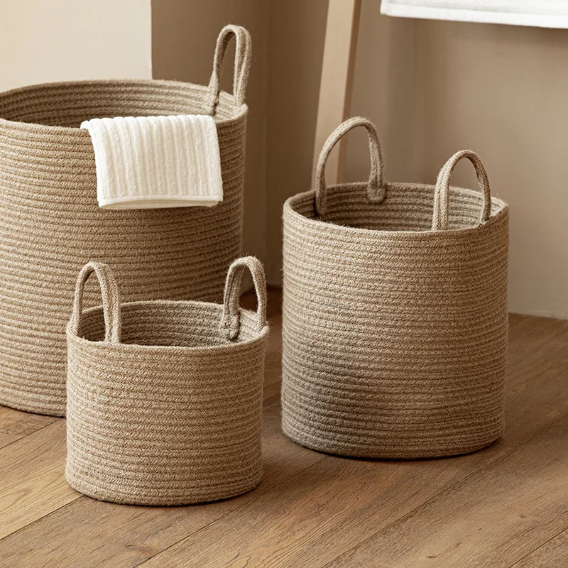 HUAYI Large Woven Cotton Rope Laundry Basket with Handles Decorative laundry Storage Basket