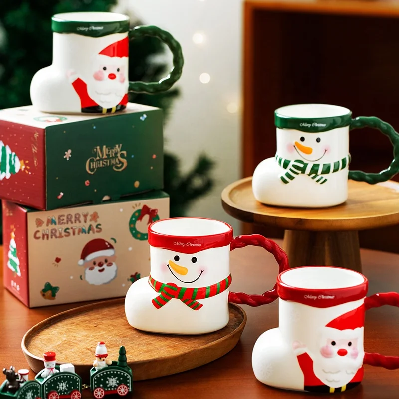 Hot Selling Customized Water Mugs Holiday Promotion Gift Christmas Colorful Santa Claus  Ceramic Cup Ceramic Christmas Mug