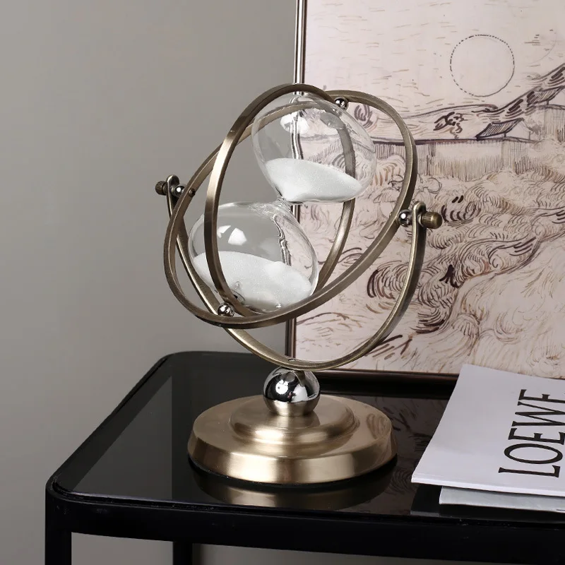 Rotating Globe Style Hourglass Timer Antique Bronze Finish Modern Decorative Home Office Desk Ornament Time Management Tool