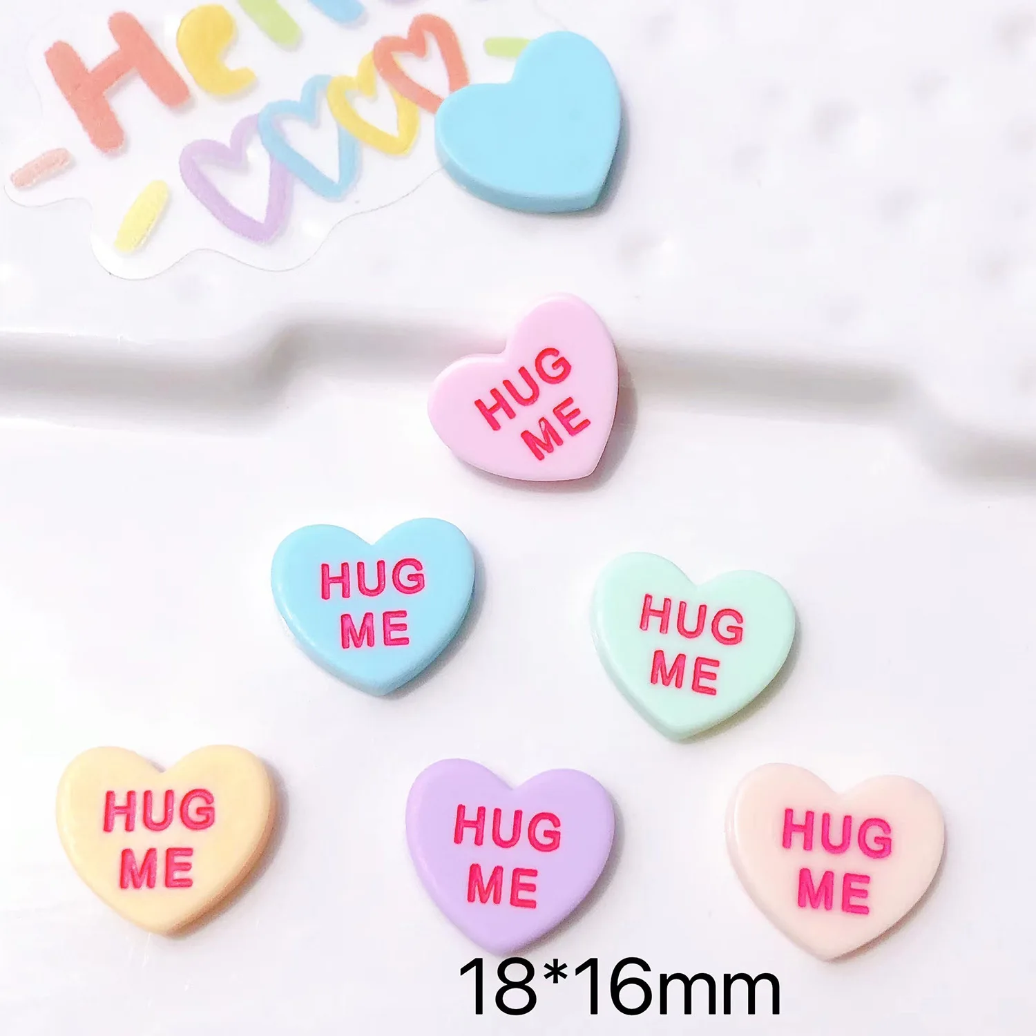 Cartoon Kawaii Love Heart Hugme Resin Charms Flatback Letter Cabochon