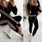 Hoodie Pants WWK Winter Women Leopard Long Sleeve Pocket Plush Hoodie Pants Set Tracksuit