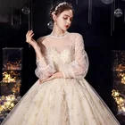Bride High Quality Illusion Bridal Temperament French Hepburn Long-sleeved Master Garden Wedding Dress