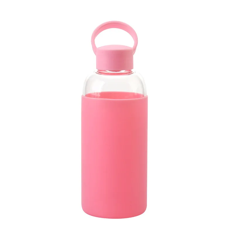 New Design Portable Glass Water Bottle High Borosilicate Cup with Silicone Cover Simple Mugs for Outdoor Travel Tour