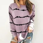 Tshirt Women Causal Round Neck Stripes Printed Terry Fabric Top Tshirt