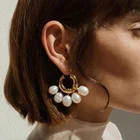 Gold Small Earrings Natural Pearl 18K Gold Plated Brass Cute Small Circle Hoop Earrings Oorbellen E191117