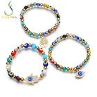 Bead Wholesale Custom Bead Multicolor Turkish Eye Stainless Steel Bead Bracelet For Men Women DIY Charm Jewelry