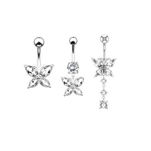 3Pcs/set Butterfly Belly Button Ring Dangle Navel Belly Sparkly CZ Heart Navel Belly Rings for Women 14G Gift Piercing Jewelry