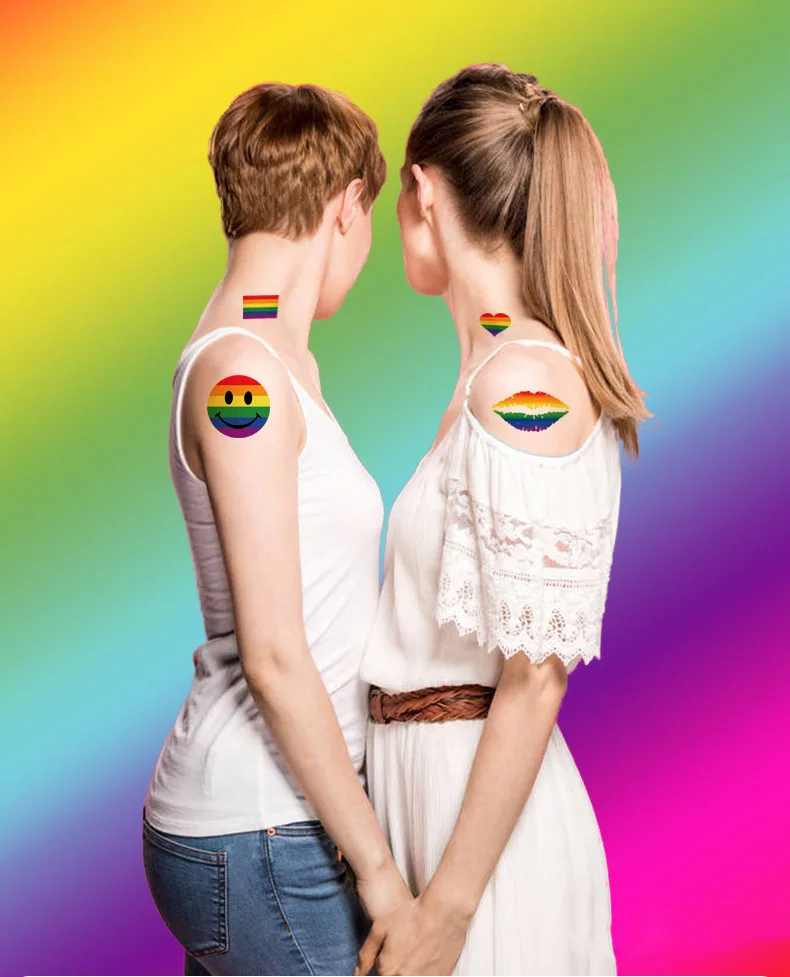 Wowei Gay Pride Tattoo Stickers Set Lgbt Face Rainbow Temporary Flower