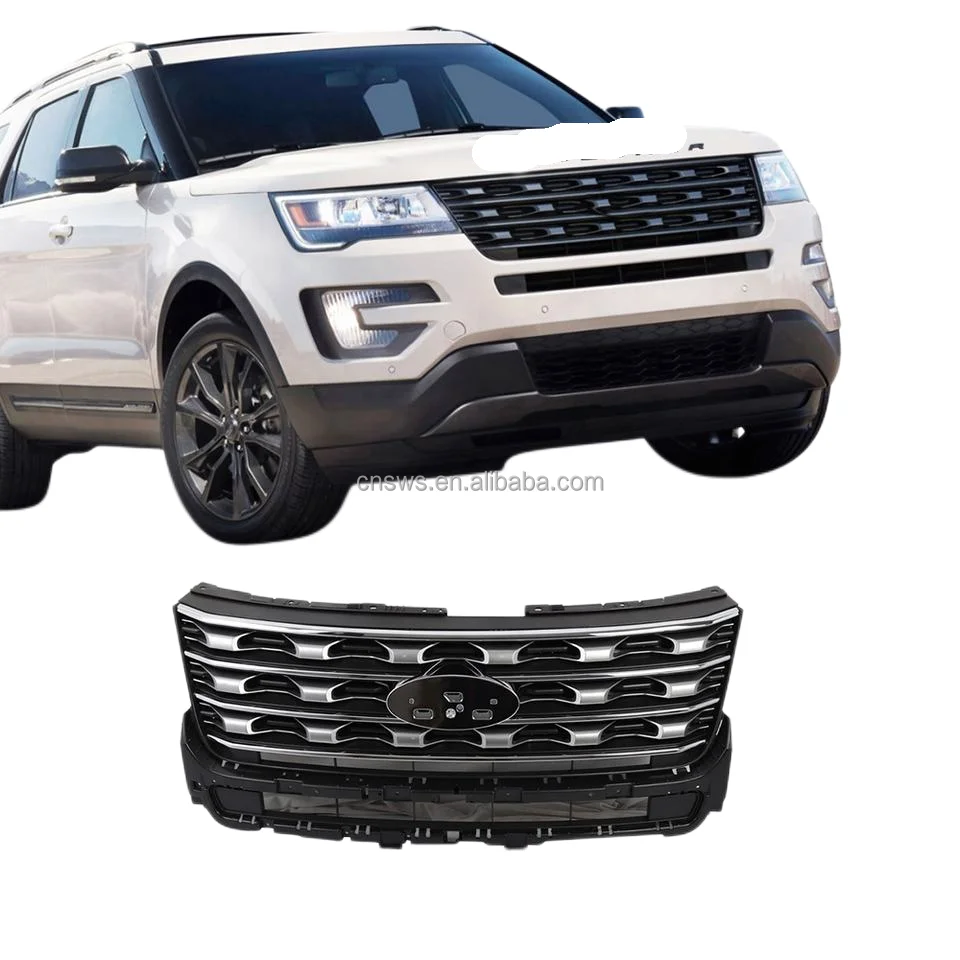 Producto Ford Explorer 2016 2017 2018 repuestos de repuesto rejilla superior delantera cromada plateada totalmente negra rejilla de parachoques malla-37