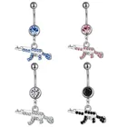 Ring Piercing Fashion Dangle Navel Ring Clear Gem Gun Belly Ring Body Piercing Jewelry For Women