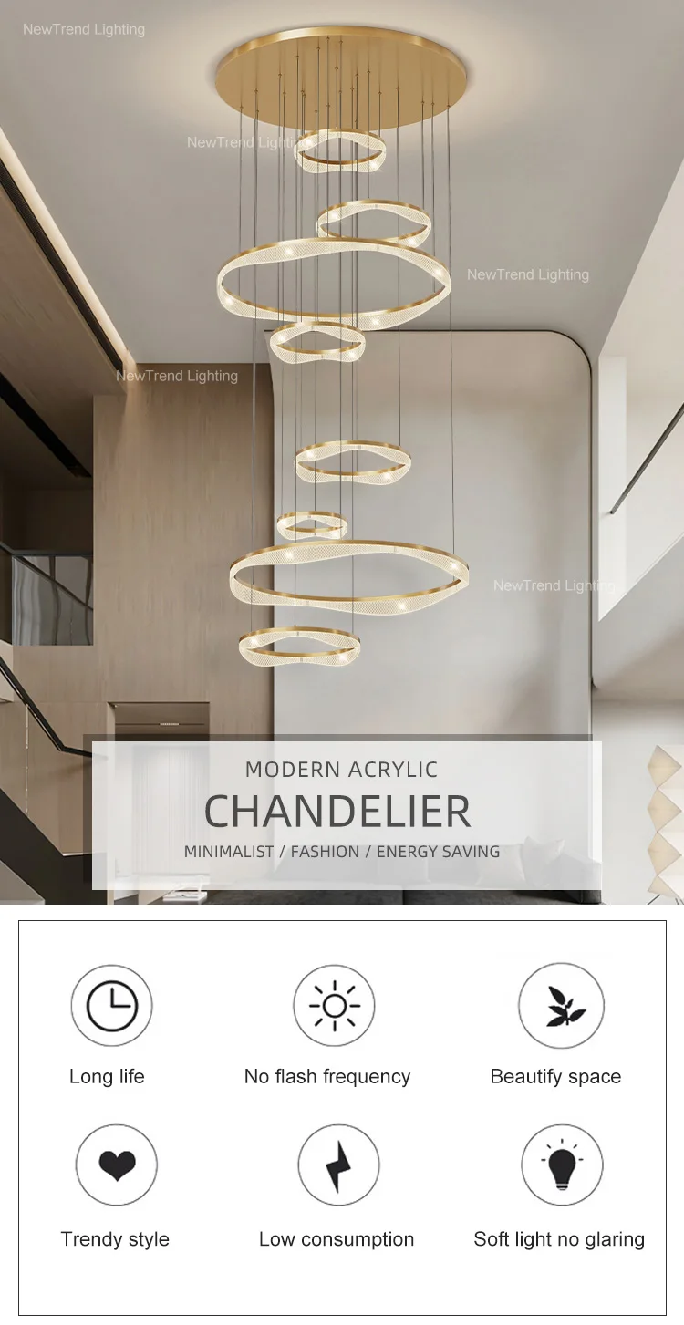 cpl 400 hot selling ring decorate staircase church hotel lobby living room hanging led pendant lamp -0