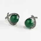 Silver Earring Earringssilver Round Silver Earrings 925 Silver Marcasite Antique Silver Round Jade Earring